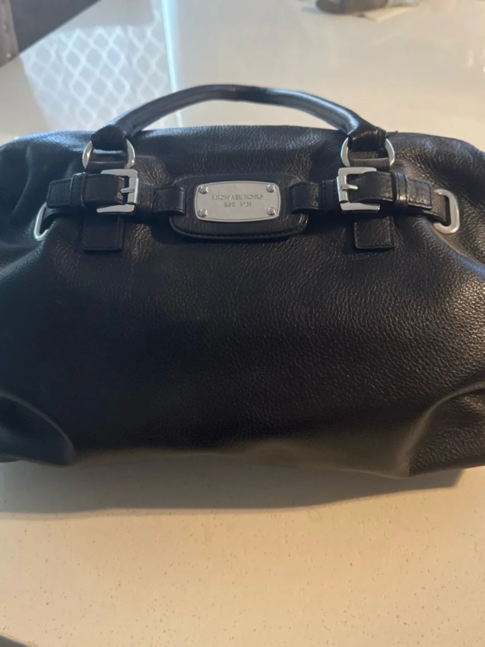 Michael Kors Black Pebbled Leather Shoulder Bag with Silver Hardware
